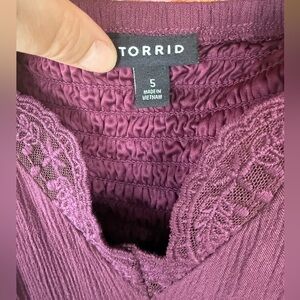 Torrid Plum Lace-Trim Smocked Neckline Tank Top